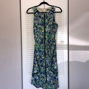 Ann Taylor floral sleeveless dress with waist tie